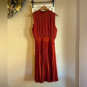 Nanette Lepore Terra Cotta Orange Sleeveless Pleated Midi Dress